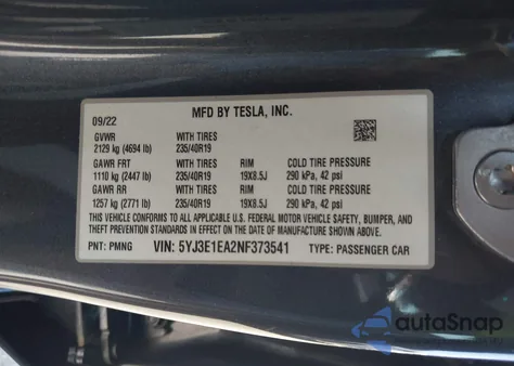 2022 Tesla Model 3 Rear-Wheel Drive from USA, damaged, VIN 5YJ3E1EA2NF373541
